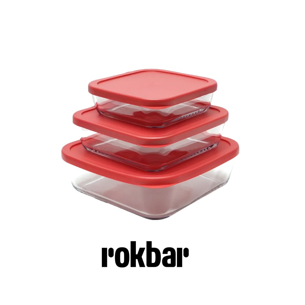 Kris Set 3 Pcs Wadah Makanan Kaca Square